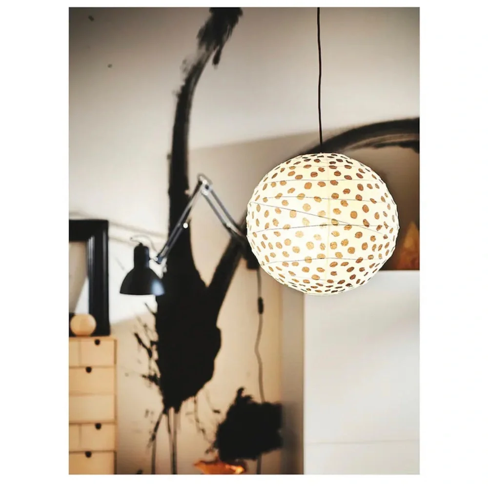 IKEA REGOLIT Pendant Lamp Shade, White/Black Rice Paper 605.302.14 NEW